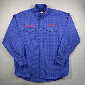 Vintage Wrangler Mens Large Faded Dodge Ram Rodeo Cowboy Button Down Shirt Blue